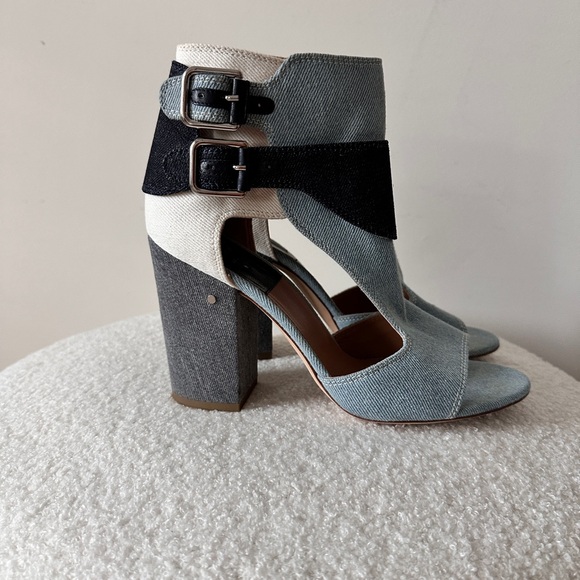 Multi Contrasting Jean Cutout Sandal By Laurence Dacade Size 39.5  4" Heel - Picture 8 of 16